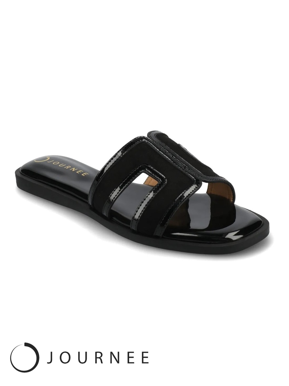 Journee Collection▪️Primah Black Patent Slide Sandals